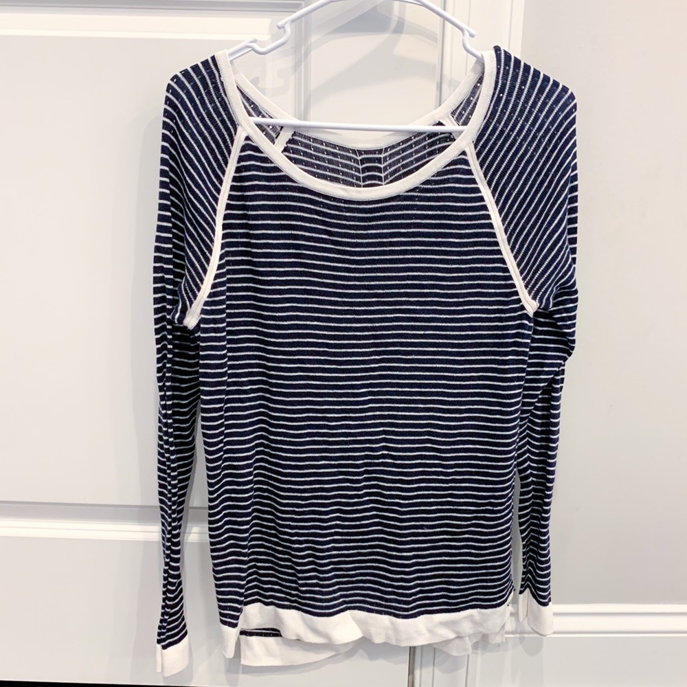 Navy and white long sleeve striped top